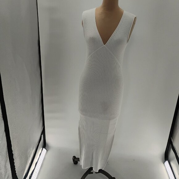 Weekend Stories Women's White Ribbed V-Neck Midi Dress Size XSmall - Picture 3 of 14